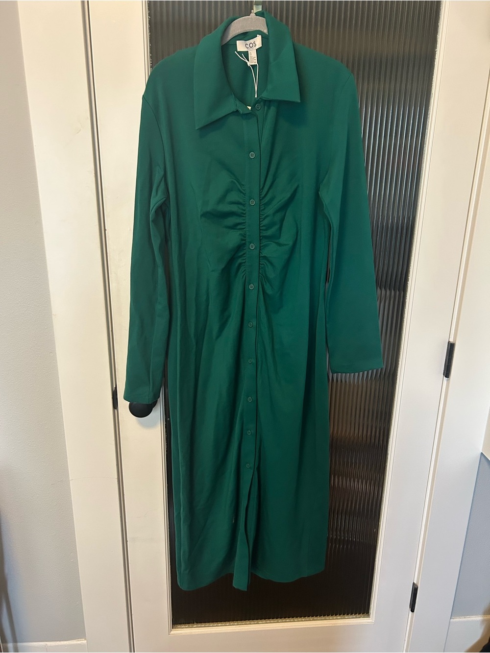 NWT COS Deep Green Long-Sleeve Button Front Shirtdress